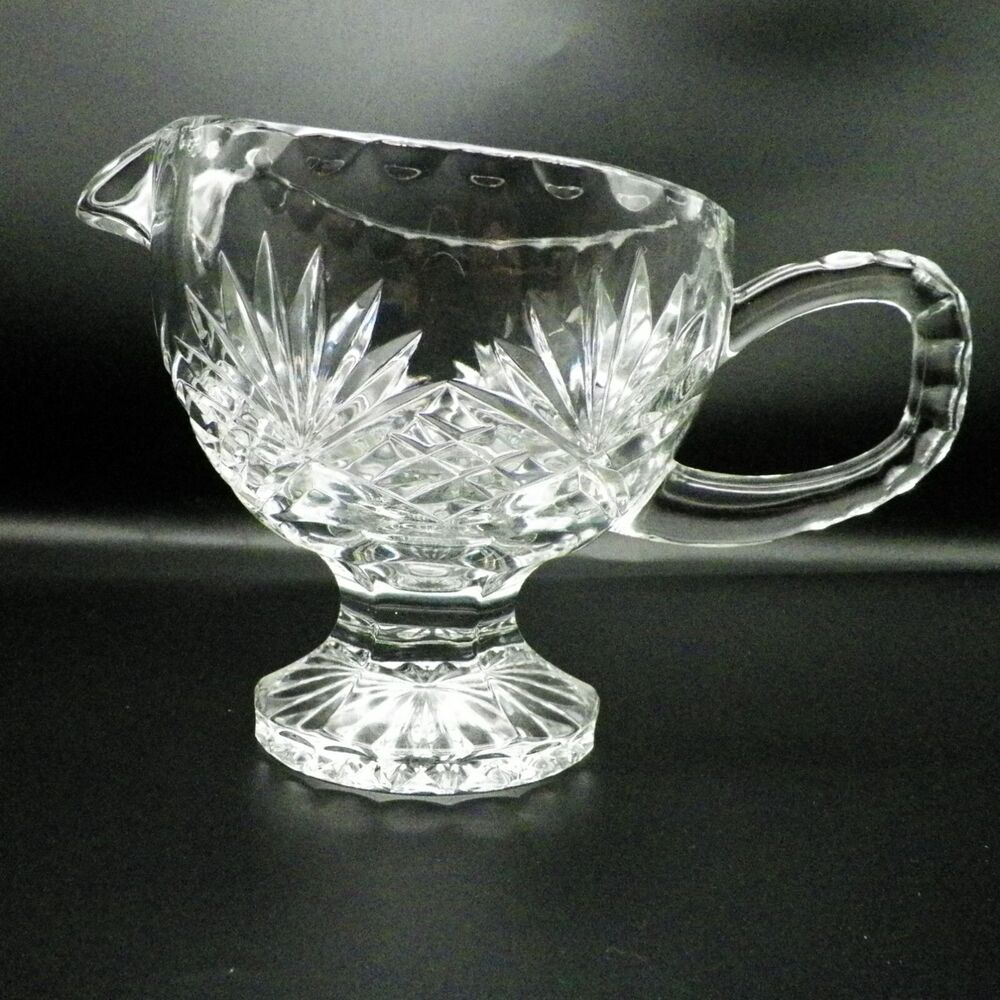 Footed Gravy Boat Crystal Fan and Criss-Cross Pattern Vintage Glassware